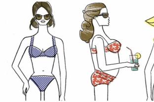 Illustratie vrouwenfiguren bikini's en badpakken